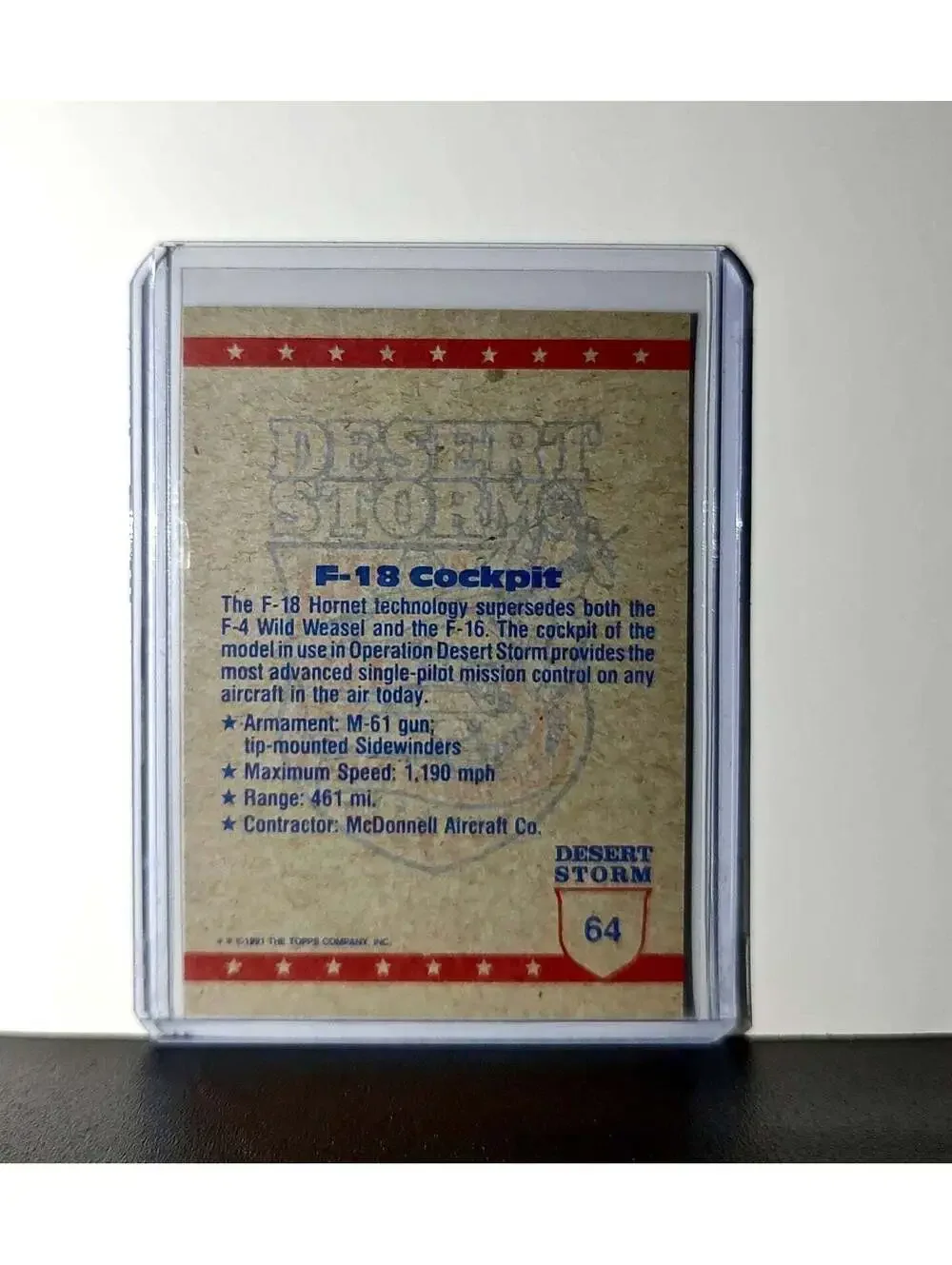 F/A-18 Cockpit 1991 Topps Desert Storm #64 Card